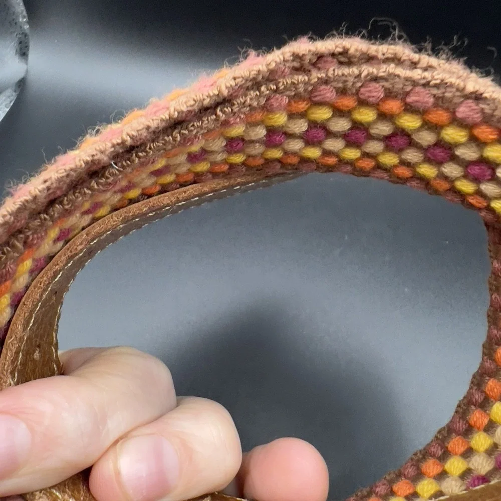 FOSSIL Multicolor Weave Braid Tapestry w Leather Belt Womens BOHO ~ Size S 37.5
